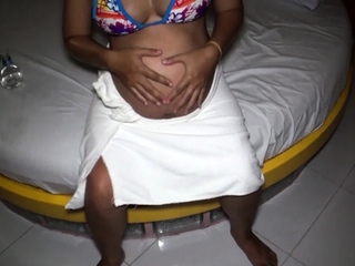 Pregnant Thai wife jerks her mans cock