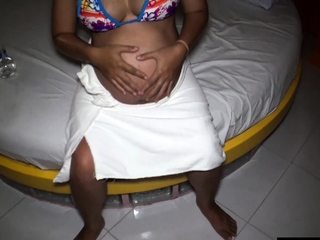 Pregnant Thai wife jerks her mans cock