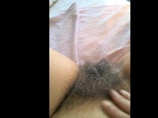 French MILF Flashes and Plays with Her Hairy Pussy